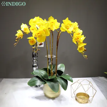 INDIGO - Dzeltenu Orhideju Phalaenopsis 3D Drukāšanas Ziedlapiņas Nekustamā Touch Mākslīgā Kāzu Zieds, Orhideja Puse Butterfly Ziedu