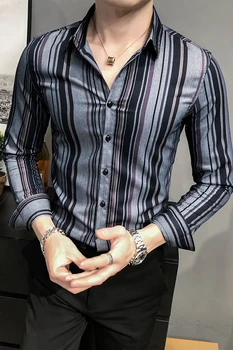 Augstas Kvalitātes Vīriešu Krekls, Svītraina Biznesa Gadījuma Oficiālu Slim Fit Krekls ar garām Piedurknēm Sociālo Puse Kleita Krekli Camisa Masculina