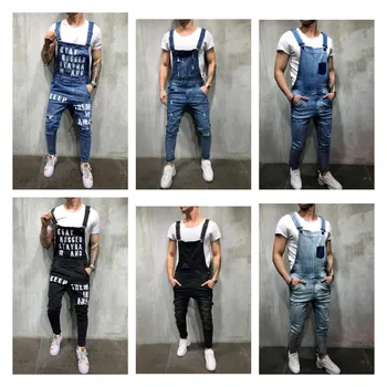 Vīriešu Ripped Džinsi Jumpsuits Streetwear Noskumuši Džinsa Kombinezons Cilvēks Zeķu Bikses, Izmērs S-XXXL Vīriešu Salopette Uomo Džinsi