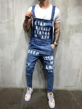 Vīriešu Ripped Džinsi Jumpsuits Streetwear Noskumuši Džinsa Kombinezons Cilvēks Zeķu Bikses, Izmērs S-XXXL Vīriešu Salopette Uomo Džinsi
