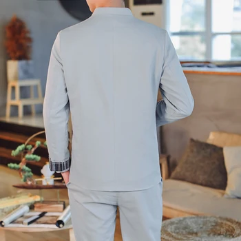 Plus Lieluma Vīriešiem Oficiālo Žakete Ir 2021. Jauns Dizains Vīriešu Slim Fit Pogu Tunika Uzvalks Set Pure Color Ķīniešu Stila Žakete, Jaka & Bikses
