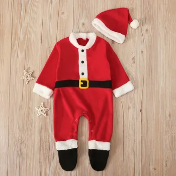Jaunais Ziemassvētku drēbes, zīdaiņu kombinezonus Zēns Meitene Bērnu Romper Cepuri Klp Uzstādīt santa claus bērnu kostīms Ziemassvētku Dāvanu jaundzimušo Apģērbi