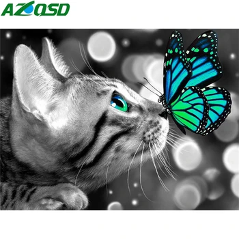 AZQSD 5D Dimanta Krāsošana Kaķis Tauriņš Rokdarbi Dimanta Izšuvumi Dzīvnieku Attēlu Rhinestones Dāvanu, Mājas Dekoru