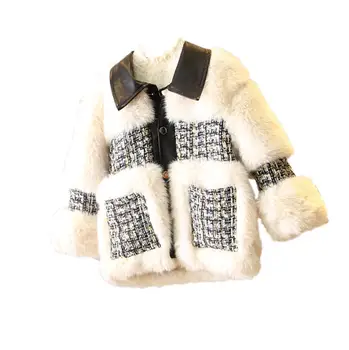 Ziemas, jaunas kažokzvēru raibs mētelis meitenēm modes garām piedurknēm fox kažokādas jaka silta, topi, virsdrēbes bērniem, kažoku apģērbs ws1857