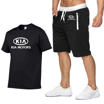 Mens Short sleeve KIA Auto Logo Gadījuma Vasaras Vīriešu T Krekls Hip Hop TShirt augstas kvalitātes Kokvilnas T Krekli, uzvalku bikses 2gab
