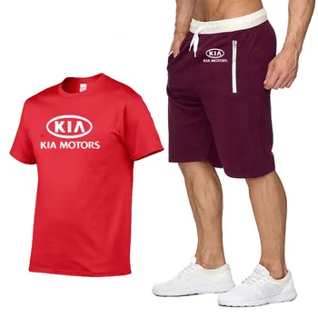 Mens Short sleeve KIA Auto Logo Gadījuma Vasaras Vīriešu T Krekls Hip Hop TShirt augstas kvalitātes Kokvilnas T Krekli, uzvalku bikses 2gab