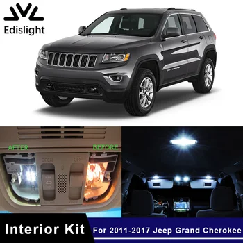 Edislight 13Pcs Canbus Balta, Ledus Zila LED Lampas, Auto Spuldzes Interjera Pakete Komplekts 2011-2017 Jeep Grand Cherokee Kartes Dome Gaismas