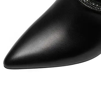 ALLBITEFO rhinestone bowtie īstas ādas zīmola augstpapēžu kurpes kāzu sieviešu kurpes rudens/pavasara biroja dāmas sieviešu kurpes augstpapēžu kurpes