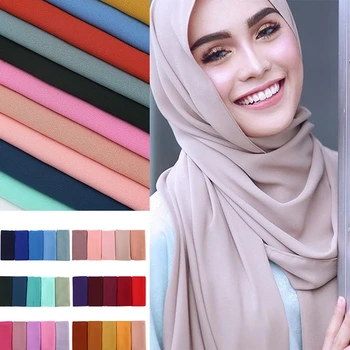 Sievietes vienkāršā burbulis šifona šalle hijab wrap printe tīrtoņa krāsu šalles galvas musulmaņu hijabs šalli/lakatu krāsas 64