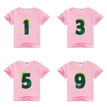 Bērnu Zēniem/Meitenēm Skaits 1-9 Karikatūra Dinozauru Iespiests T Krekls Bērniem Īsām Piedurknēm Topi Bērnu Ikdienas Smieklīgi Rozā T-Krekls Camiseta
