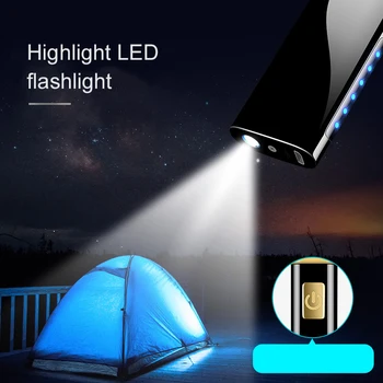 Pārnēsājams Mini atdzesētu Dubultā Loka Elektriskās Šķiltavas LED Apgaismojums Lukturītis USB Lādējamu Pretvēja Šķiltavas, Enerģijas Āra Displeju