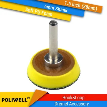 1.5 Collu (38mm) 6 mm Kāta Uzmontētas PU Foam Back-up Slīpēšana Kluči Hook&Loop Abraive Diski Barošanas Pulēšanas Instrumentu Piederumi