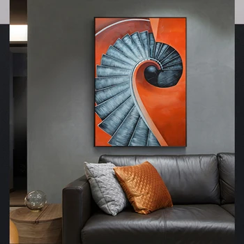 Mūsdienu Anotācija Orange Kāpnēm Ēkas Sienas Art Attēlus Dzīvojamā Istaba Ieeja Ziemeļvalstu Kanvas Glezna Cuadros Mākslas Apdare