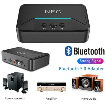 Bluetooth 5.0 Dongle Uztvērēju Smart NFC A2DP RCA AUX 3.5 mm Jack Bezvadu Adapteri Suppotr USB Atskaņot Stereo Pastiprinātāju, Skaļruņu