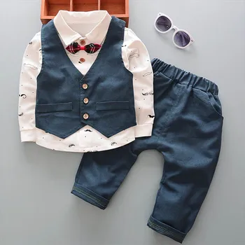 Zēns Set 3Pcs Krekls Veste Bikses, Bērnu Apģērbs, Bērnu Pavasara, Rudens Modes Pusei Festivāls Uzvalks Toddler Elegants Apģērbs