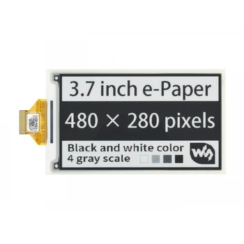 Waveshare 3.7 collu e-Papīra (e-Ink Raw Displejs, 480*280, Melns / Balts, 4 Pelēkas Skalas, SPI, Bez PCB