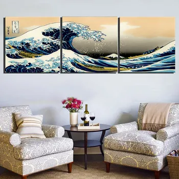 Japāna 3 Gabals Liels Vilnis Off kanaga vas ar Katsushika Hokusai Galerija Ietītas Audekla Mākslas Piliens kuģniecības Sienas Mākslas Labākā Dāvana