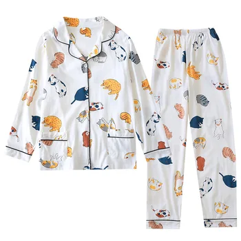 Vasaras Rudens Sieviešu Pidžamas Komplekts Īsām Piedurknēm Kokvilnas Divas Gabals, kas par Homewear Dzīvnieku Drukas Pidžamu Sievietēm