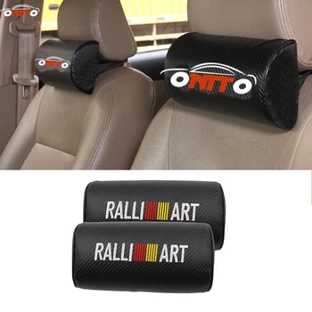 2gab Par RALLI ART logo auto daļas Mitsubishi Lancer auto stils Oglekļa Automašīnu Transportlīdzekļa Sēdekļa Kakla Spilvens, Spilveni auto Pagalvi
