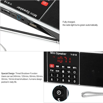Y-618 Mini Fm Radio Digitālās Portatīvie Dual 3W Stereo Skaļrunis o Mp3 Atskaņotājs Augstas Precizitātes Skaņas Kvalitāti W/ 2 Collu Displeju S
