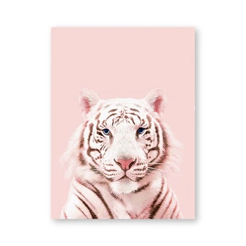 Rozā Tiger Izdrukas Lauva Sienas Mākslas Pirmsskolas Savvaļas Dzīvnieku Sarkt Rozā Pastelis Kanvas Glezna Bērnu Istabas Sienas Dekors Plakātu bez rāmīša