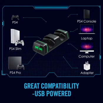 VTIN Dual USB PS4 Kontrolieris Lādētāju Ātrās Uzlādes Stacija Dock Statīvs ar LED Indikatoru Gaismas, Sony Playstation4/PS4 Slim