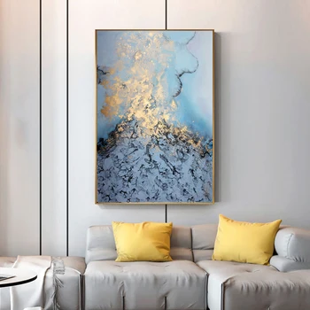 Nordic Style Kanvas Glezna Zilā un Zelta Abstraktās Mākslas Plakāti un Izdrukas Sienas, Attēlus Dzīvojamā Istaba Cuadros Mājas Dekoru