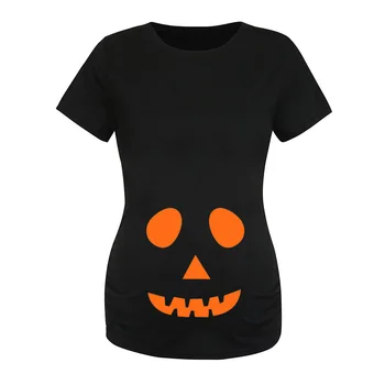 Dzemdību halloween īsām piedurknēm T-krekls ar O-veida kakla Gadījuma Karikatūra izdrukāt Halloween īsām piedurknēm T-krekls grūtniecēm