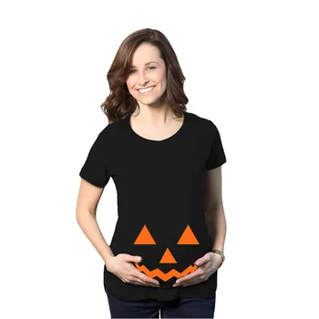 Dzemdību halloween īsām piedurknēm T-krekls ar O-veida kakla Gadījuma Karikatūra izdrukāt Halloween īsām piedurknēm T-krekls grūtniecēm