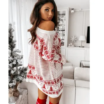 Rudens Ziemas Jakas Sieviešu Apģērbu O Kakla Ziemassvētku Drukāt Siltu Adījumu ar garām Piedurknēm Zaudēt Adīt Džemperis Modes 2020 Jaunas