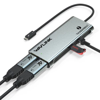 Wavlink Thunderbolt 3 USB C dokstacija Dual 4K@60Hz DisplayPort ar USB 3.0 Gigabit Ethernet Macbook Pro Klēpjdatoru