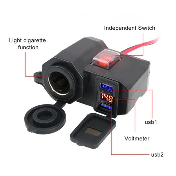 Dual USB Ports Cigarešu Aizdedzinātāja Ligzdā Motocikla Stūres Lādētāju 5V 2.1 Adapteris, Barošanas Tālruņa Ciparu Displejs