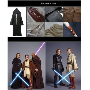Anakin Star Wars Skywalker Jedi Knight Cosplay Kostīmu Obi Wan Kenobi Krekls+Bikses+Josta+Plecu Siksna+Apmetnis Puse Halloween Tērps