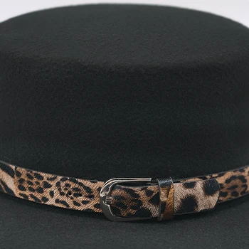 Sieviešu Filca Cepure, Melna Mākslīgās Vilnas Leopards drukāt jostu Ziemas Vīriešiem Fedora Cepuri Klasika Vintage Katliņš Dāmas Vilnas Filca Cepuru Rudens