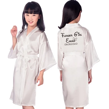 Pielāgot Nosaukums Datums Ziedu Meiteni, kura ietērpusies kimano Halāti Kāzu Peldmēteļi Pidžamas Bērniem drēbes+josta Nightdress Brial Puse Bērnu Drēbes
