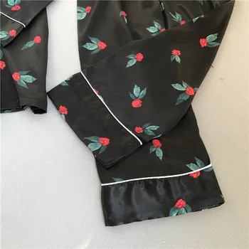 Līdz 2018. gada rudenī sieviešu pidžamas komplekti ar ziedu drukāt modes luksusa sieviešu mākslīgās zīda divi gabali krekli + bikses naktskrekli sleepwear