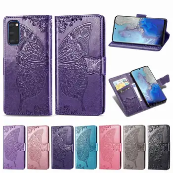 Luksusa Butterfly Ziedu Ādas Maks Telefonu Gadījumā Samsung Galaxy S20 Gadījumos Flip Cover Galaxy S20 Soma ietilpst