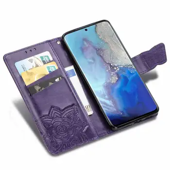 Luksusa Butterfly Ziedu Ādas Maks Telefonu Gadījumā Samsung Galaxy S20 Gadījumos Flip Cover Galaxy S20 Soma ietilpst