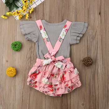 Toddler Meitene Mežģīņu Ziedu Kleitu Infant Baby Romper Kopumā Komplekti, Topi + Kombinezoni Ar Krūšdaļu Tērpiem Kokvilnas Ikdienas Drēbes