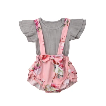 Toddler Meitene Mežģīņu Ziedu Kleitu Infant Baby Romper Kopumā Komplekti, Topi + Kombinezoni Ar Krūšdaļu Tērpiem Kokvilnas Ikdienas Drēbes