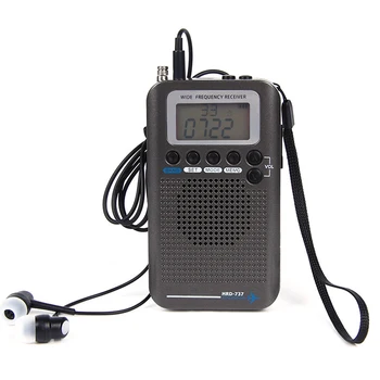 Gaisa kuģa FullBand VHF Radio FM Portable ESMU SW VHF Radio CB 30-223MHZ 25-28MHZ Gaisa 118-138MHZ ar Dual Alarm Clock