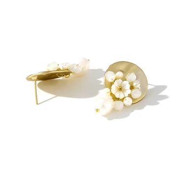 Yhpup korejas Elegants Dabas Pērles, Gliemežvāki Ziedu Vilināt Auskari Augstas Kvalitātes Orecchini Donna Roku darbs Rotaslietas Sievietēm, Kāzu