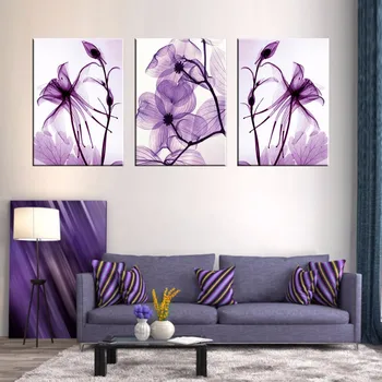 Moduļu Bildes Dzīvojamās Istabas Krāsošanas 3 Panelis Purpura Ziedu Abstraktu Foto Sienas Dekoratīvās Regulējums HD Plakātu, Audekls