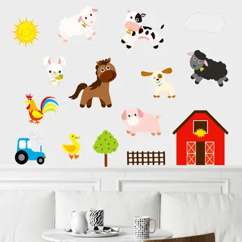 Lauksaimniecības Dzīvnieku Sienas Uzlīmes, Bērnu, Guļamistabas, Bērnu Istabas Sienas Uzlīmes Uzlīmes Karikatūra Dzīvnieku Cūku Govs Trušu Murals Par Bērnistabu Dekoru