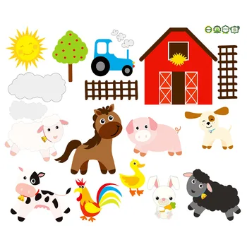 Lauksaimniecības Dzīvnieku Sienas Uzlīmes, Bērnu, Guļamistabas, Bērnu Istabas Sienas Uzlīmes Uzlīmes Karikatūra Dzīvnieku Cūku Govs Trušu Murals Par Bērnistabu Dekoru