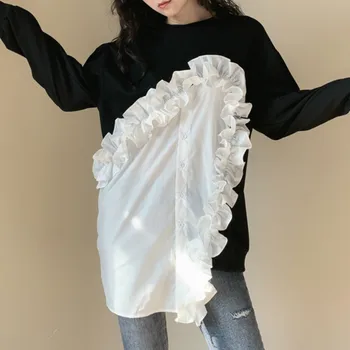 2020. Gada Rudenī Ilgi Sweatskirts Gadījuma Zaudēt Dāma Baltā Salikuma Black Sweatskirts Femme Rudens Apģērbi