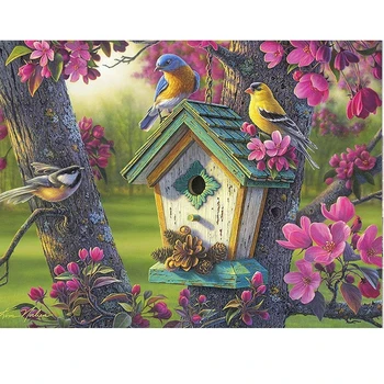 DIY 5D Pilna Dimanta Glezna Krustdūrienā Birdhouse par koku Dimanta Izšuvumus, Rokdarbus Modeļus Rhinestone komplekti