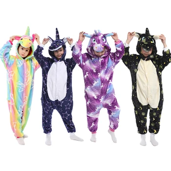 Ziemas Flaneļa Unicorn Kigurumi Cosplay Kostīms Bērniem, Bērniem Dūriens Dinozauru Panda Dzīvnieku Onesies Pidžamu Bērnu Sleepwear