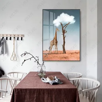 Creative Cloud Koku Plakātu, Jumta Kāpnes, Audekls Gleznošanai Žirafe Mākslas Tapetes Amatniecības Drukas Attēls Rotā Mājas Guļamistaba