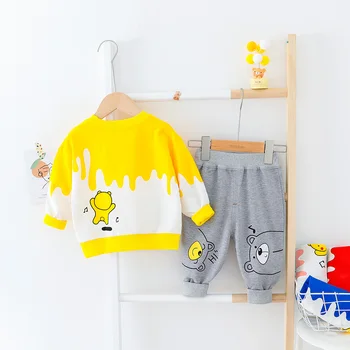 Modes Zīdaiņu Apģērbu Zēniem Uzstādīt Cute Karikatūra T-krekls + Harēma Bikses, Uzvalks Ir 2021. Pavasarī 2 GAB Bērni O-veida kakla Rudenī Kostīms
